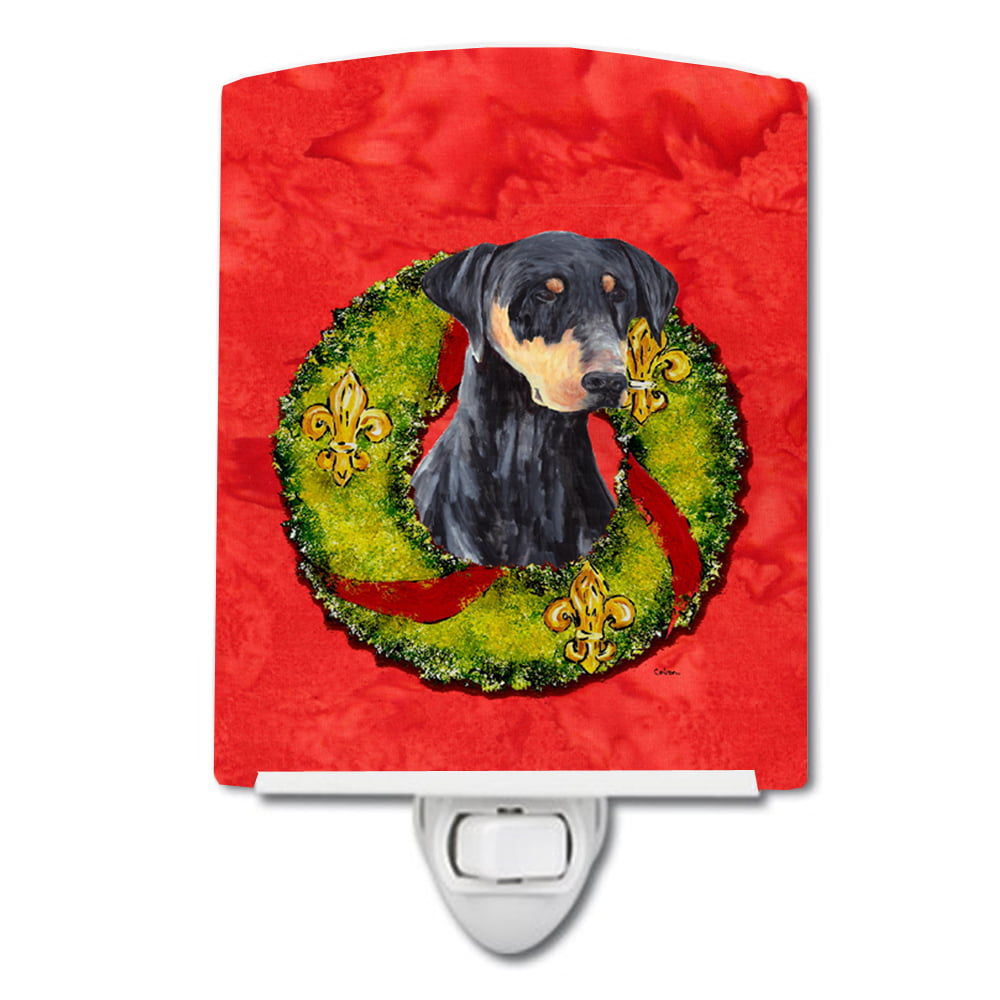 Doberman Christmas Wreath Ceramic Night Light