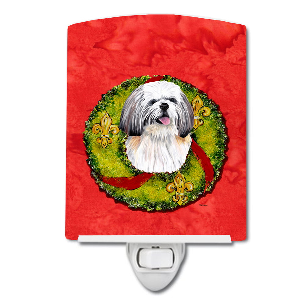 Shih Tzu Christmas Wreath Ceramic Night Light