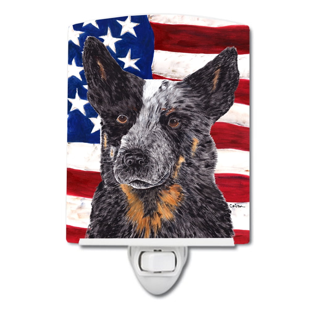 USA American Flag with Australian Cattle Dog Ceramic Night Light