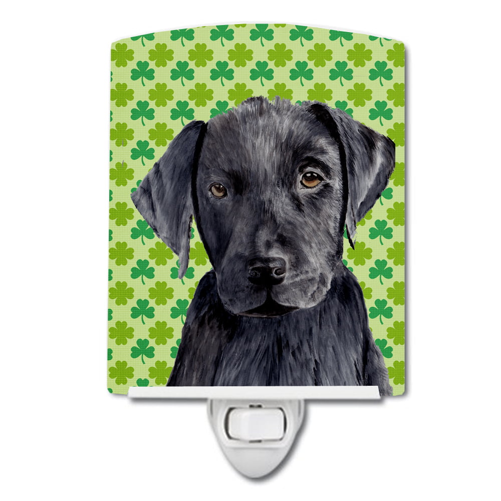 Labrador Black St. Patricks Day Shamrock Portrait Ceramic Night Light