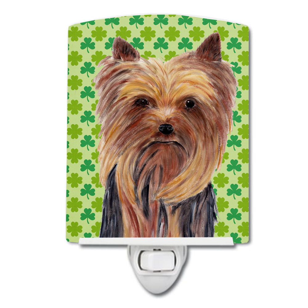 Yorkie St. Patricks Day Shamrock Portrait Ceramic Night Light
