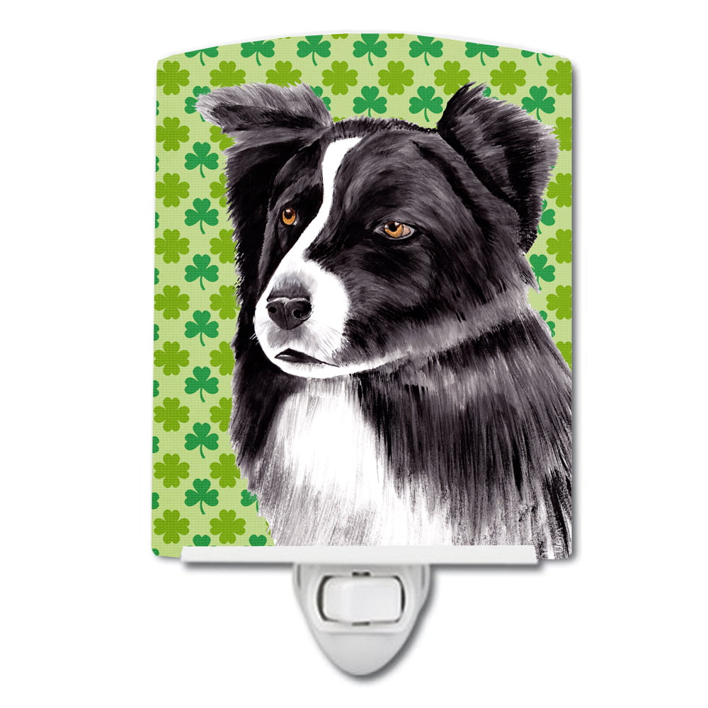 Border Collie St. Patricks Day Shamrock Portrait Ceramic Night Light