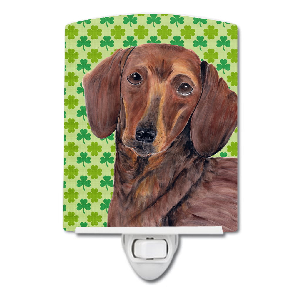 Dachshund St. Patricks Day Shamrock Portrait Ceramic Night Light