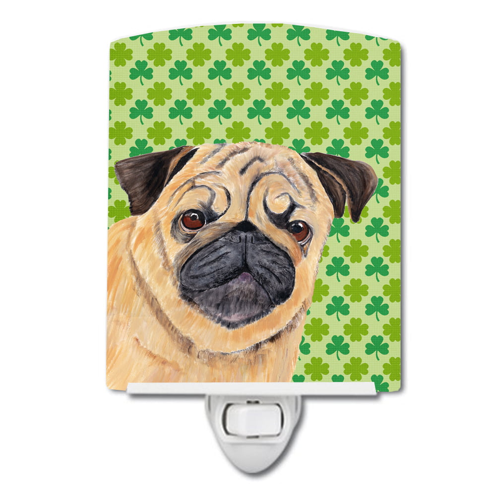 Pug St. Patricks Day Shamrock Portrait Ceramic Night Light