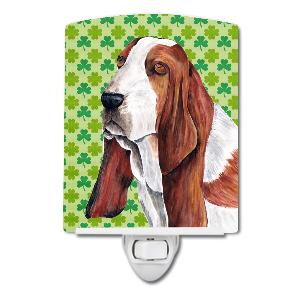 Basset Hound St. Patricks Day Shamrock Portrait Ceramic Night Light