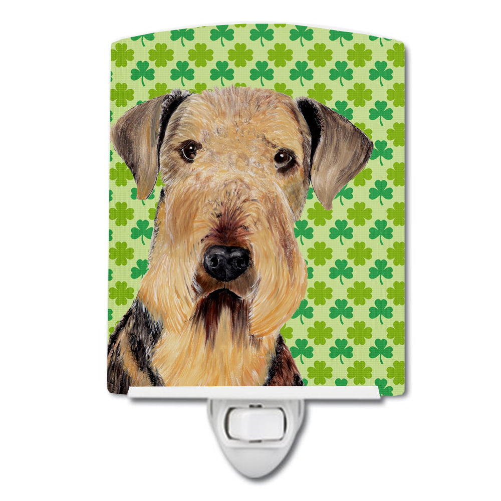 Airedale St. Patricks Day Shamrock Portrait Ceramic Night Light
