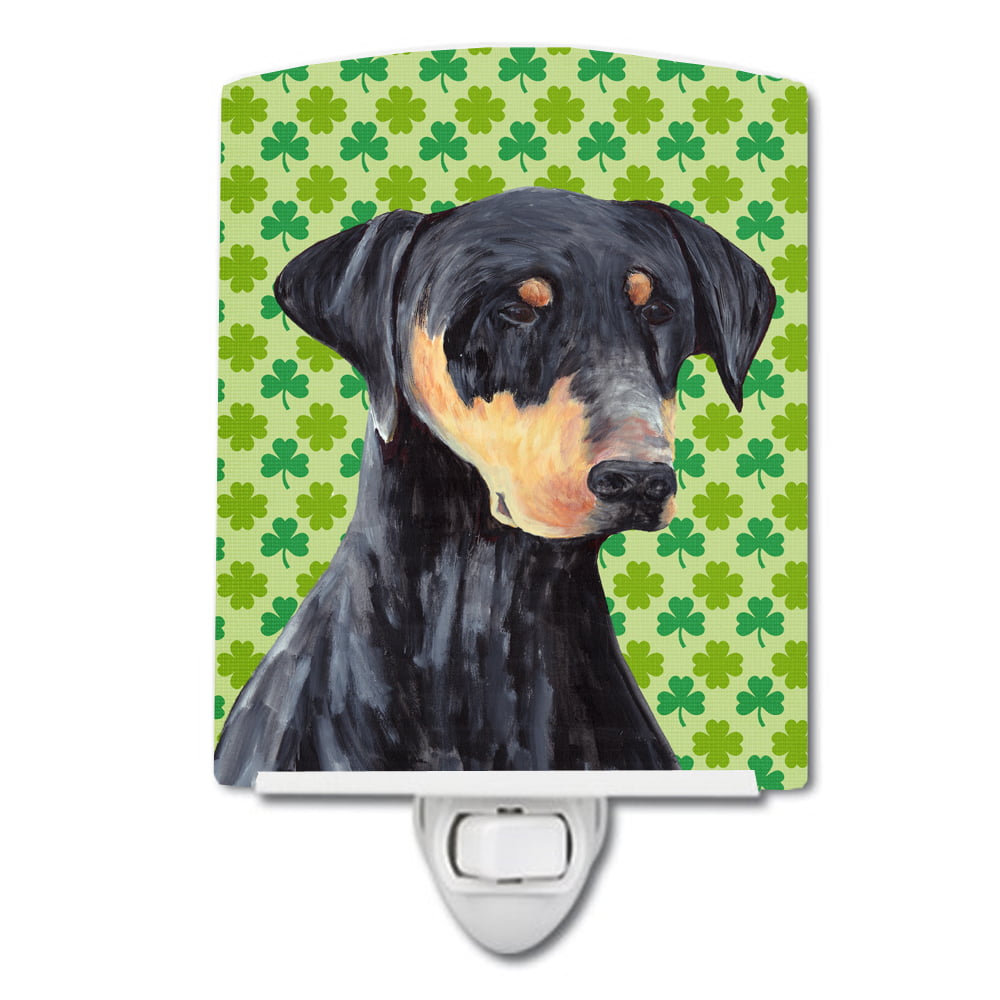 Doberman St. Patricks Day Shamrock Portrait Ceramic Night Light