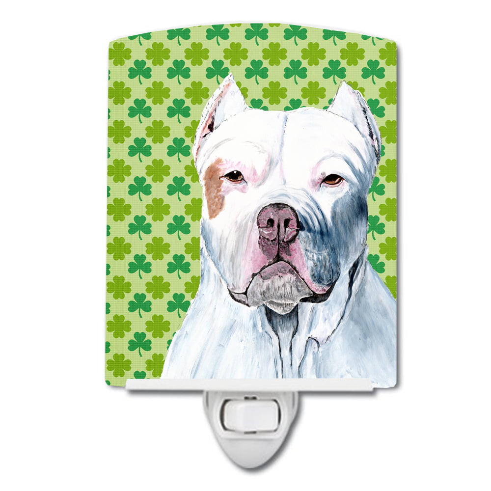 Pit Bull St. Patricks Day Shamrock Portrait Ceramic Night Light