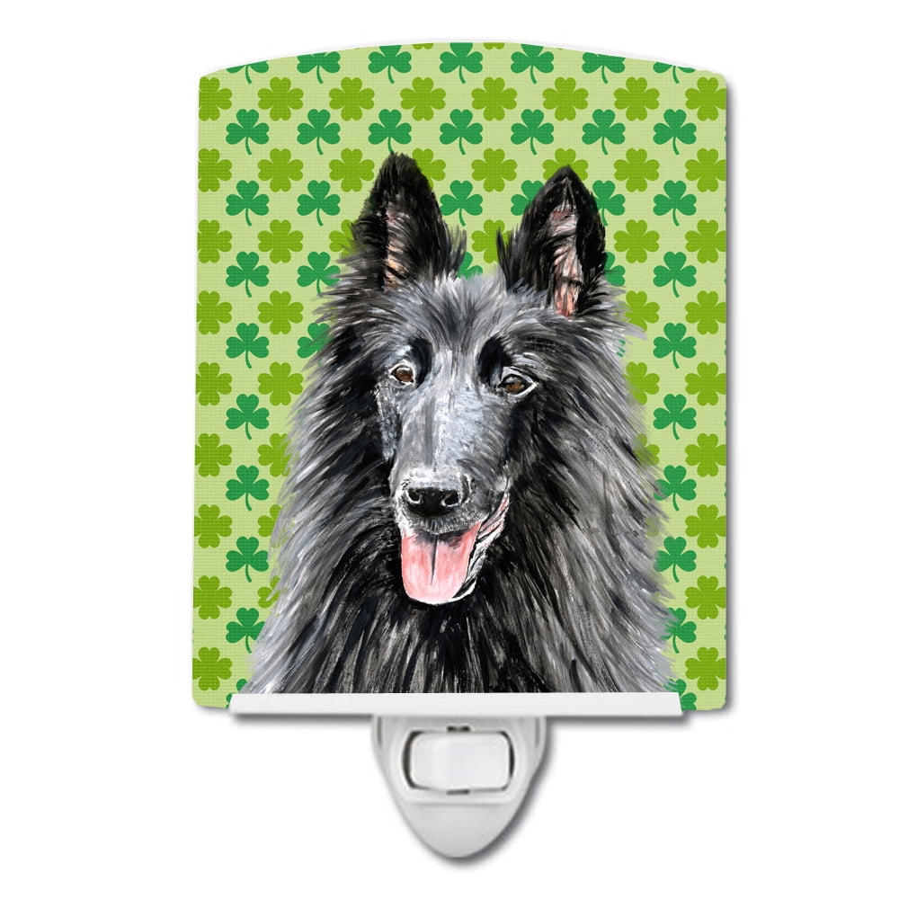 Belgian Sheepdog St. Patricks Day Shamrock Portrait Ceramic Night Light