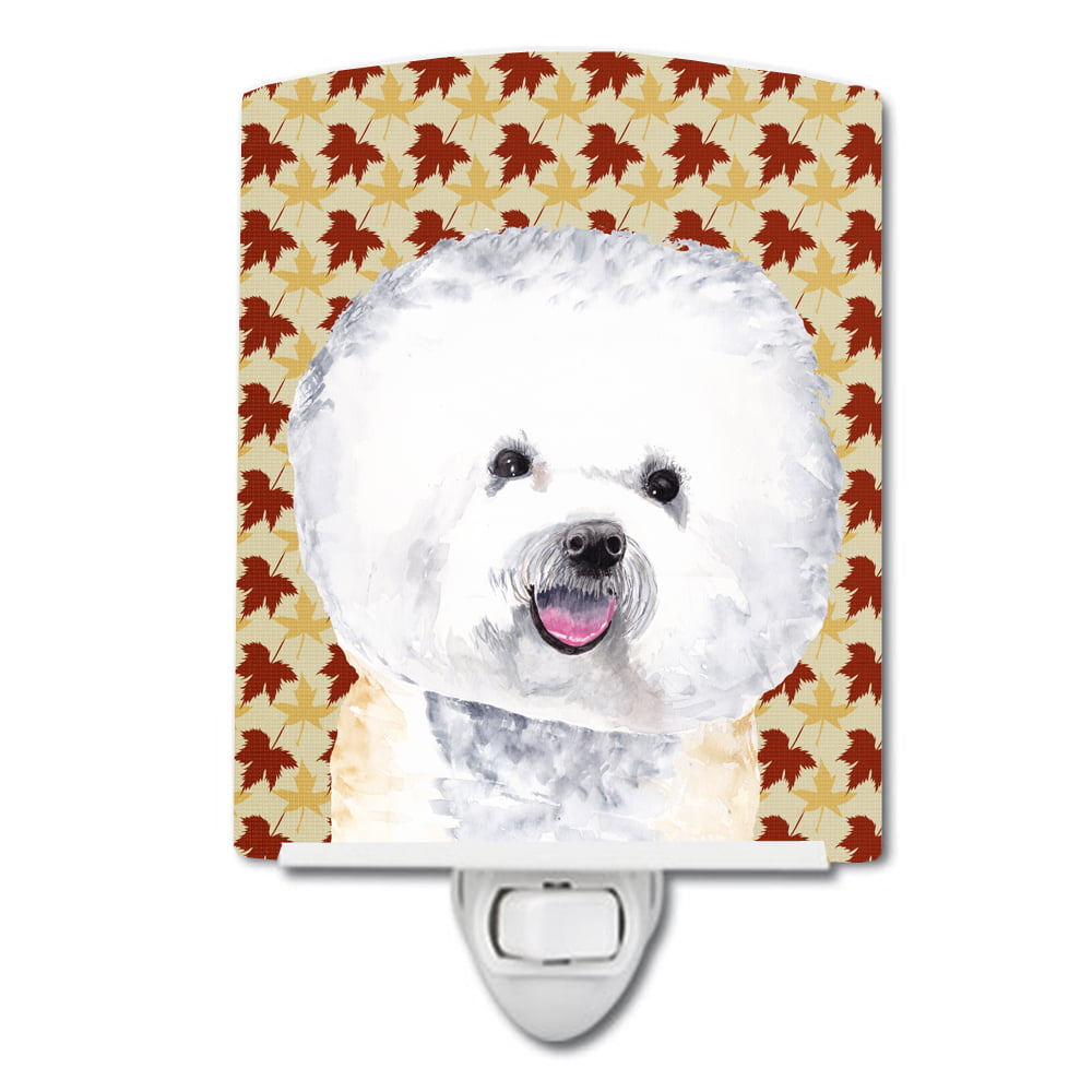 Bichon Frise Fall Leaves Portrait Ceramic Night Light