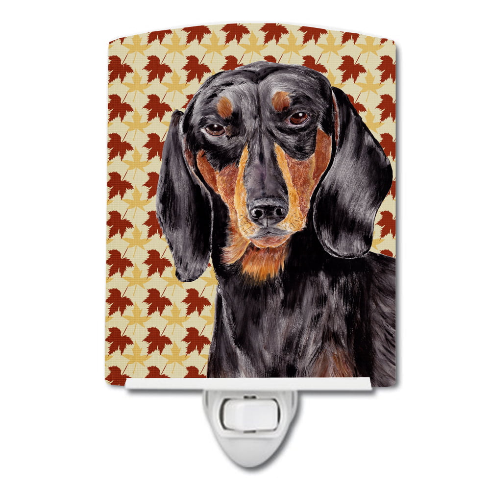 Dachshund Fall Leaves Portrait Ceramic Night Light