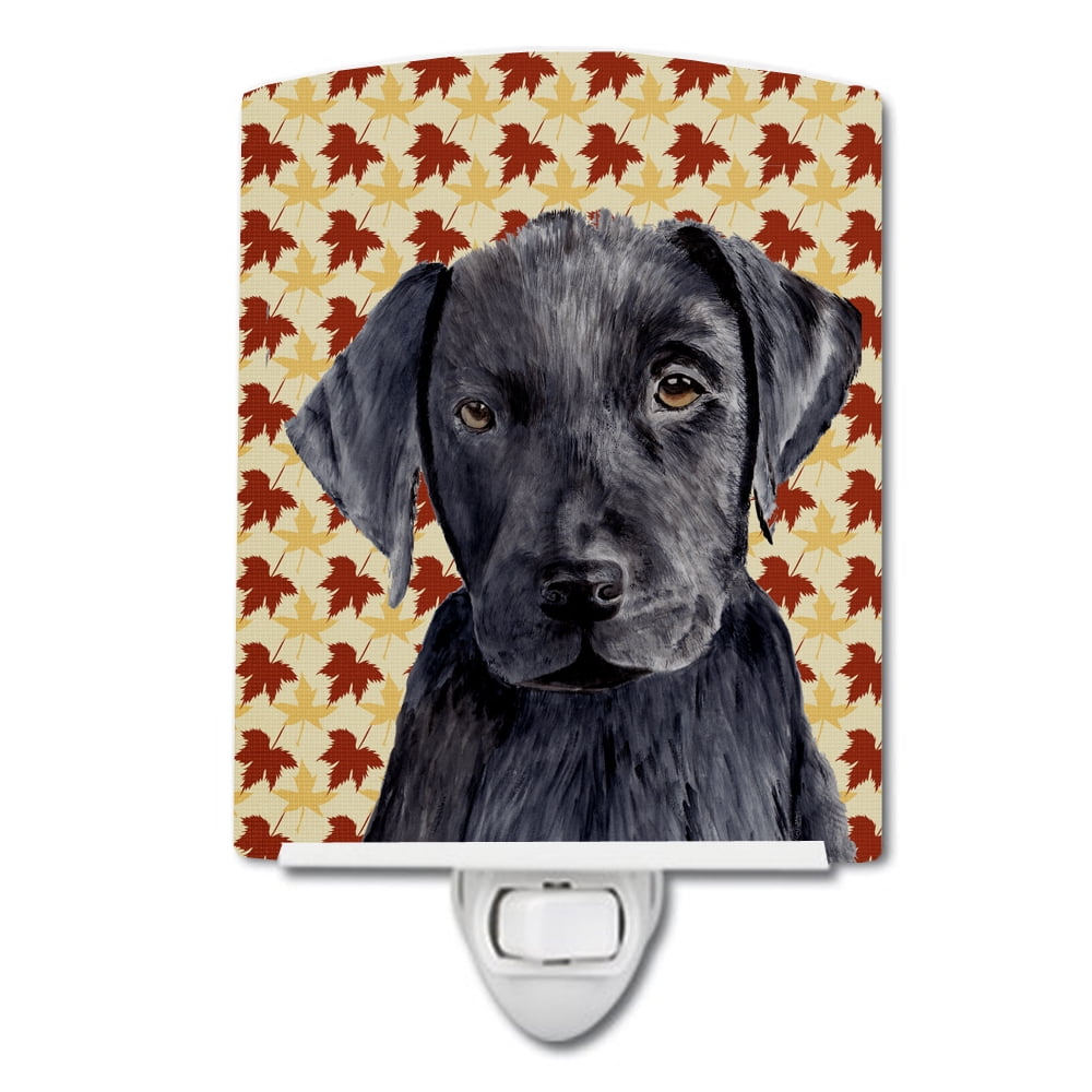 Labrador Black Fall Leaves Portrait Ceramic Night Light