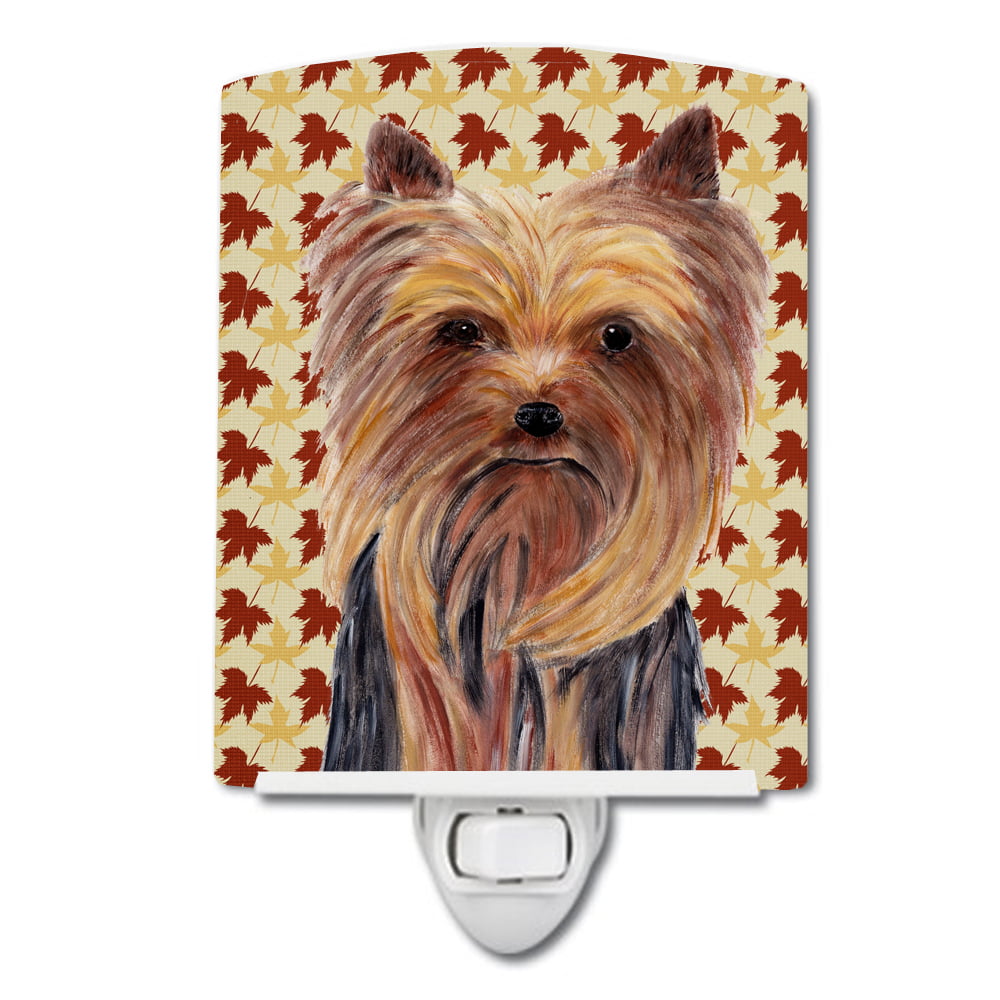 Yorkie Fall Leaves Portrait Ceramic Night Light