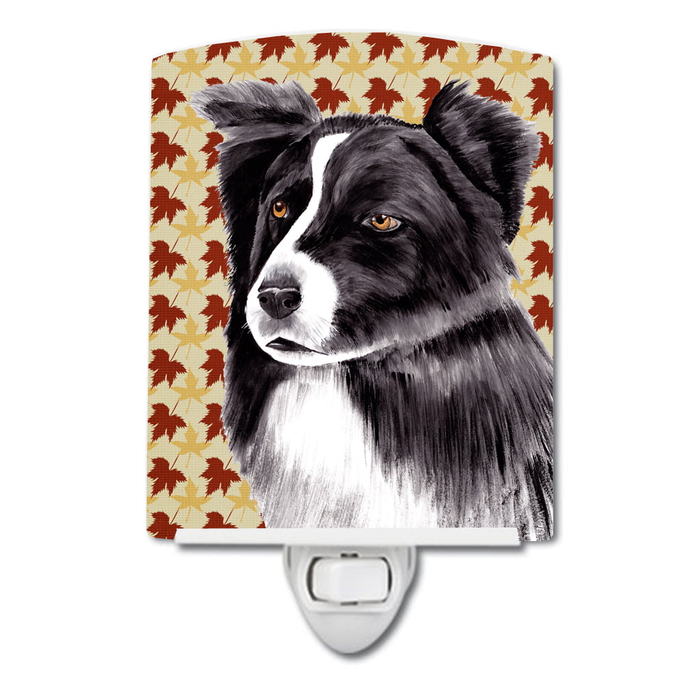 SC9207CNL Border Collie Fall Leaves Portrait Ceramic Night Light