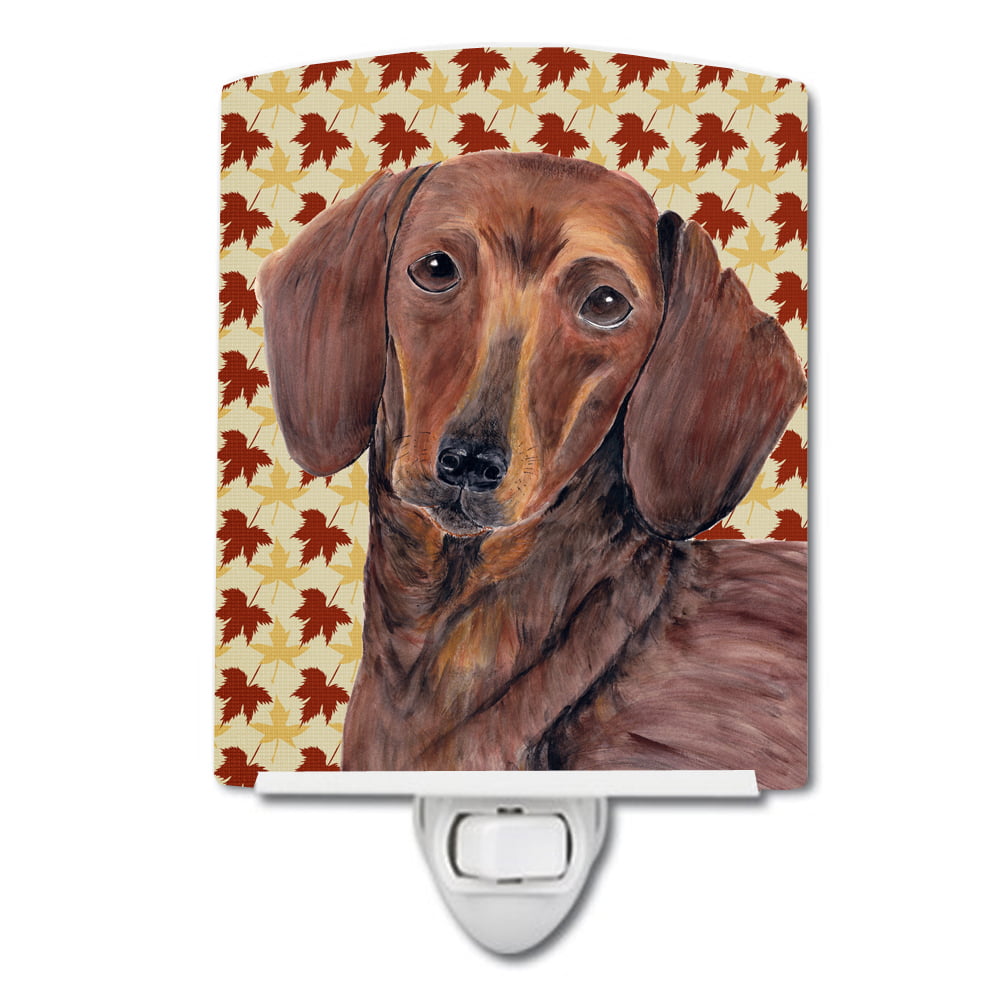 Dachshund Fall Leaves Portrait Ceramic Night Light