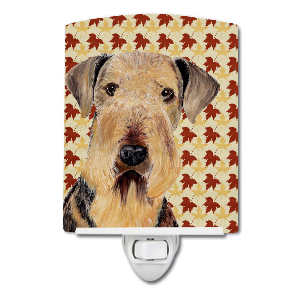 Airedale Fall Leaves Portrait Ceramic Night Light