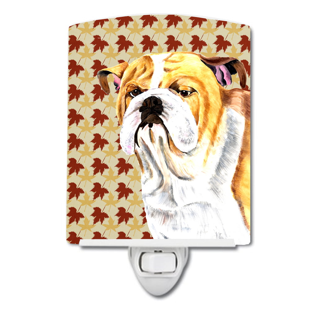 Bulldog English Fall Leaves Portrait Ceramic Night Light