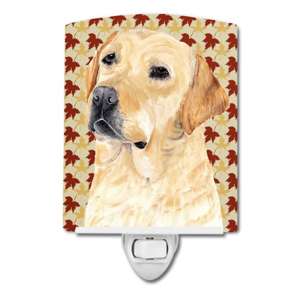 Labrador Yellow Fall Leaves Portrait Ceramic Night Light