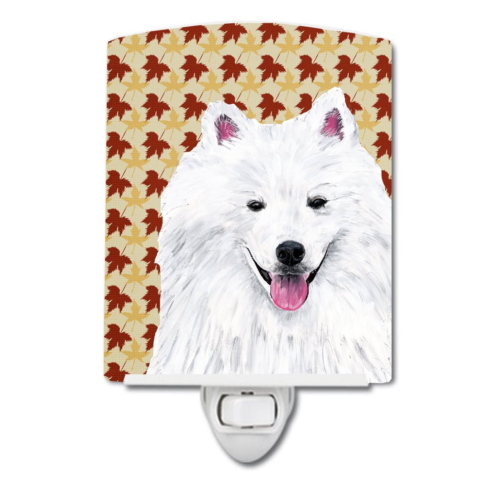 American Eskimo Fall Leaves Portrait Ceramic Night Light
