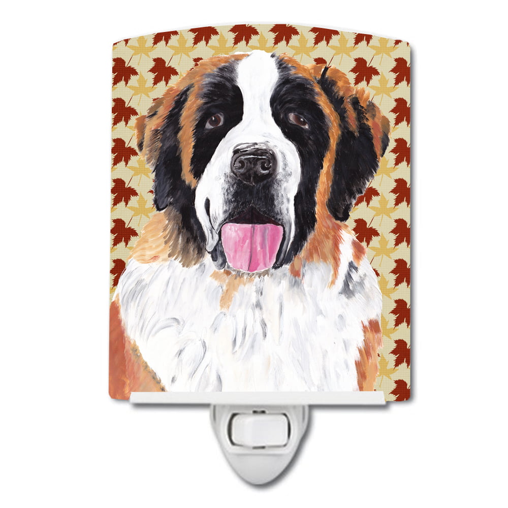 Saint Bernard Fall Leaves Portrait Ceramic Night Light