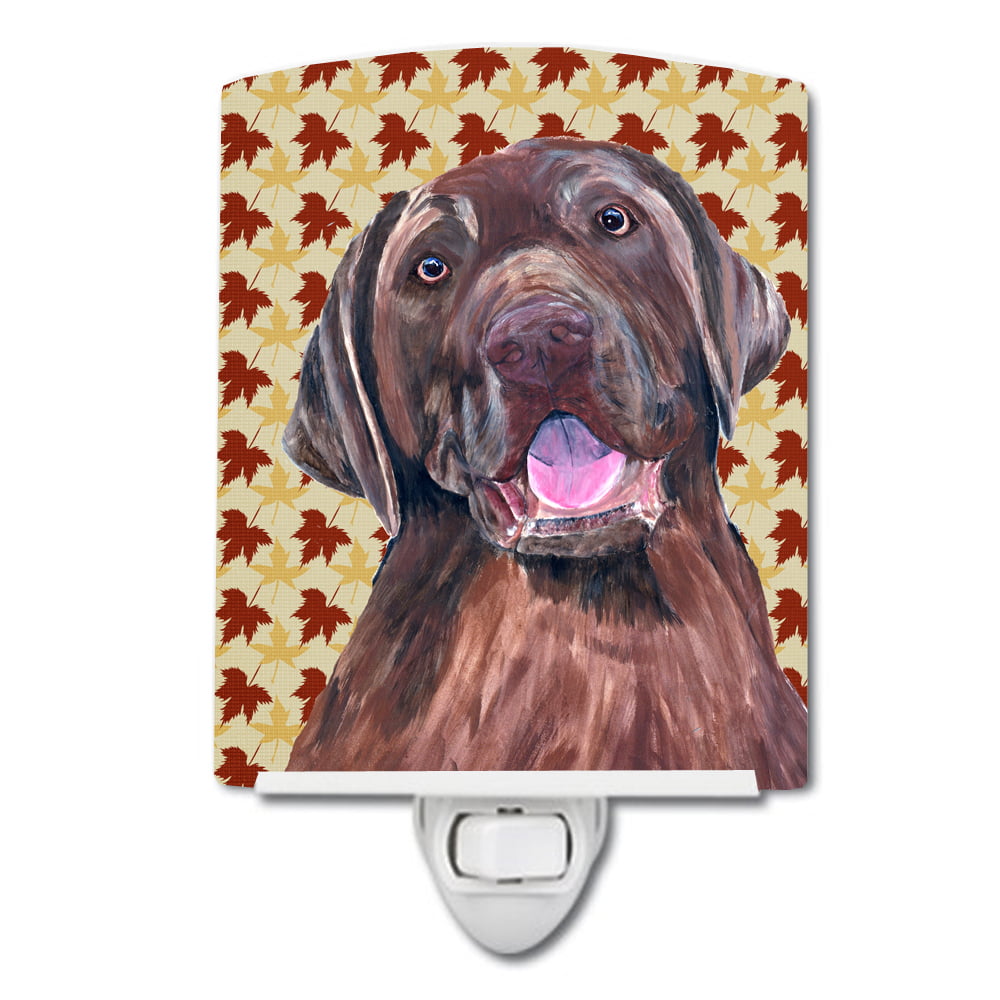 Labrador Chocolate Fall Leaves Portrait Ceramic Night Light