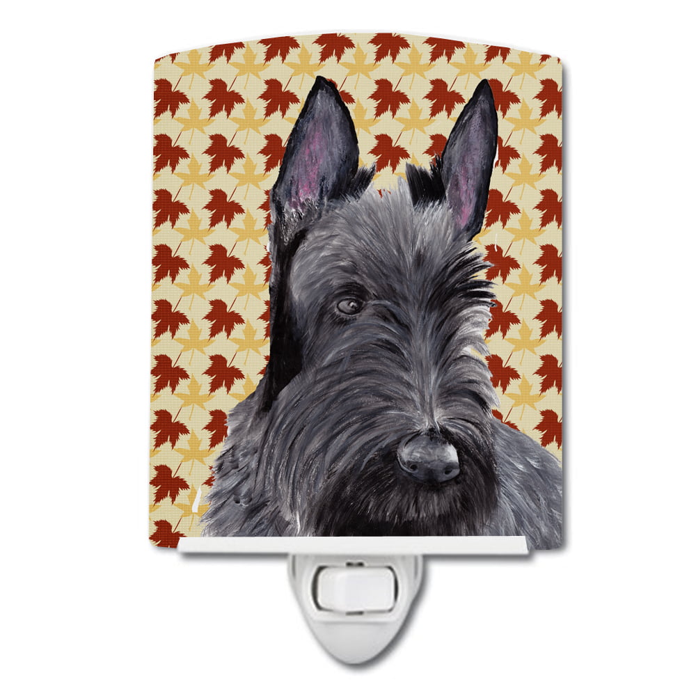 Scottish Terrier Fall Leaves Portrait Ceramic Night Light
