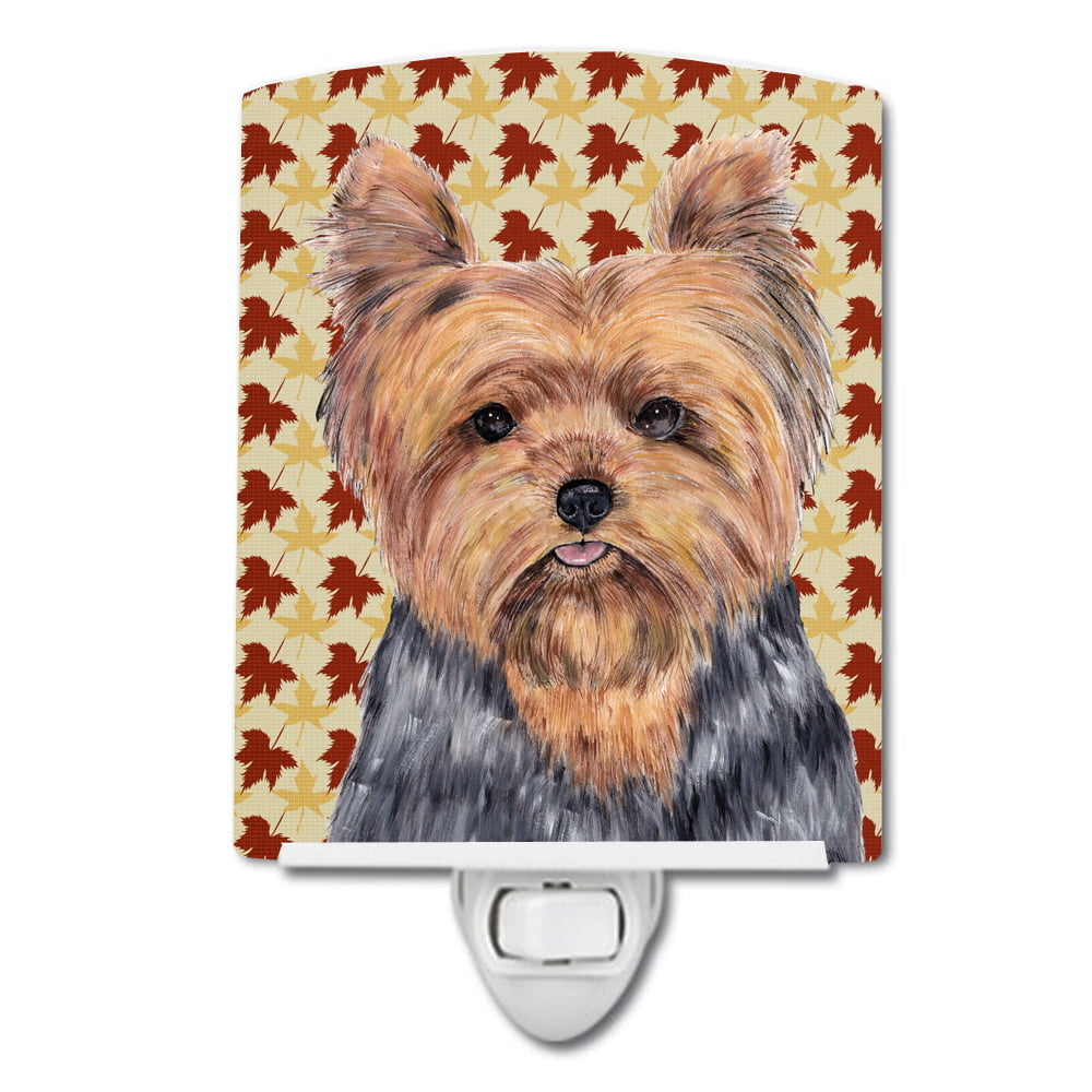 Yorkie Fall Leaves Portrait Ceramic Night Light