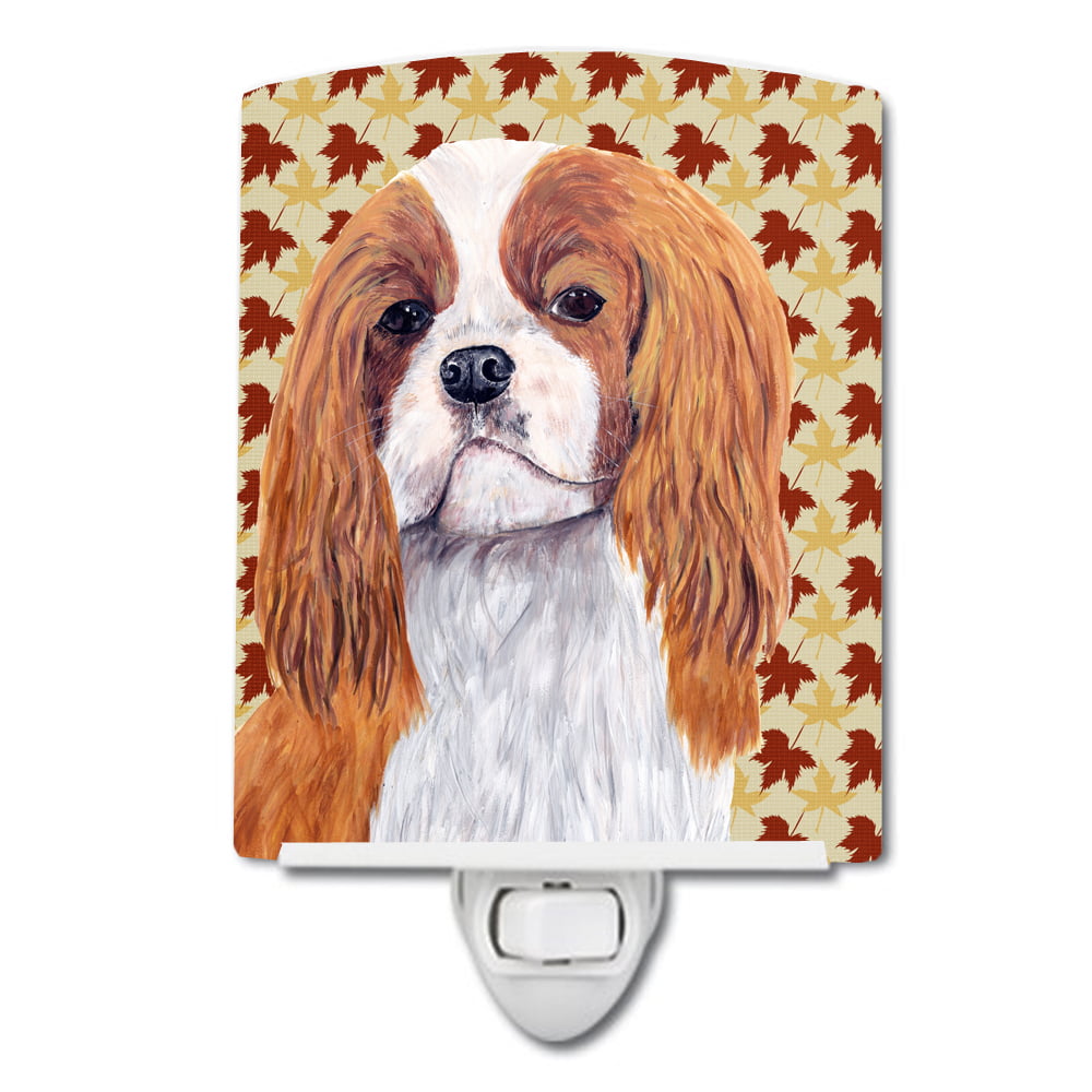 SC9232CNL Cavalier Spaniel Fall Leaves Portrait Ceramic Night Light