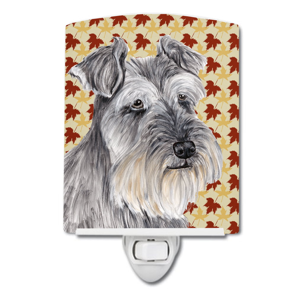 Schnauzer Fall Leaves Portrait Ceramic Night Light