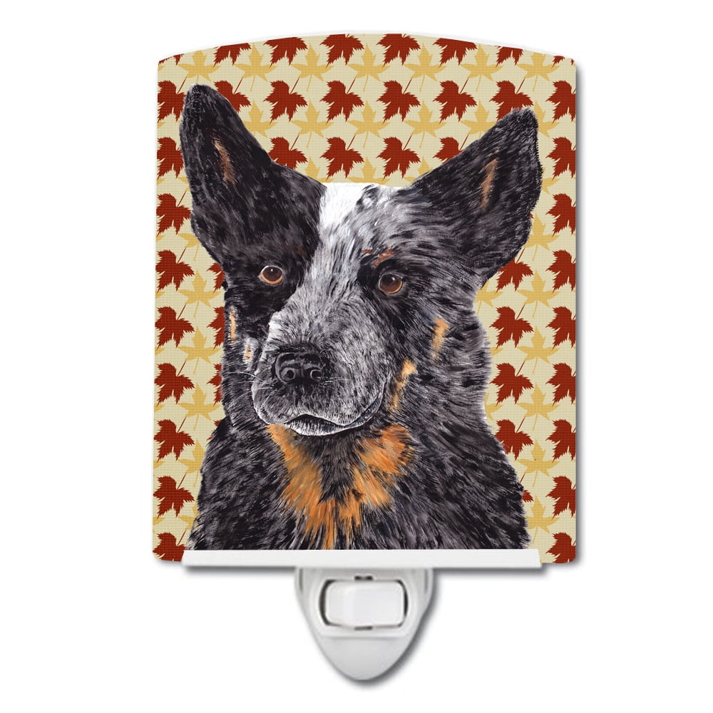 Australian Cattle Dog Fall Leaves Portrait Ceramic Night Light