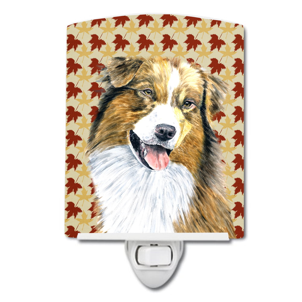 Australian Shepherd Fall Leaves Portrait Ceramic Night Light