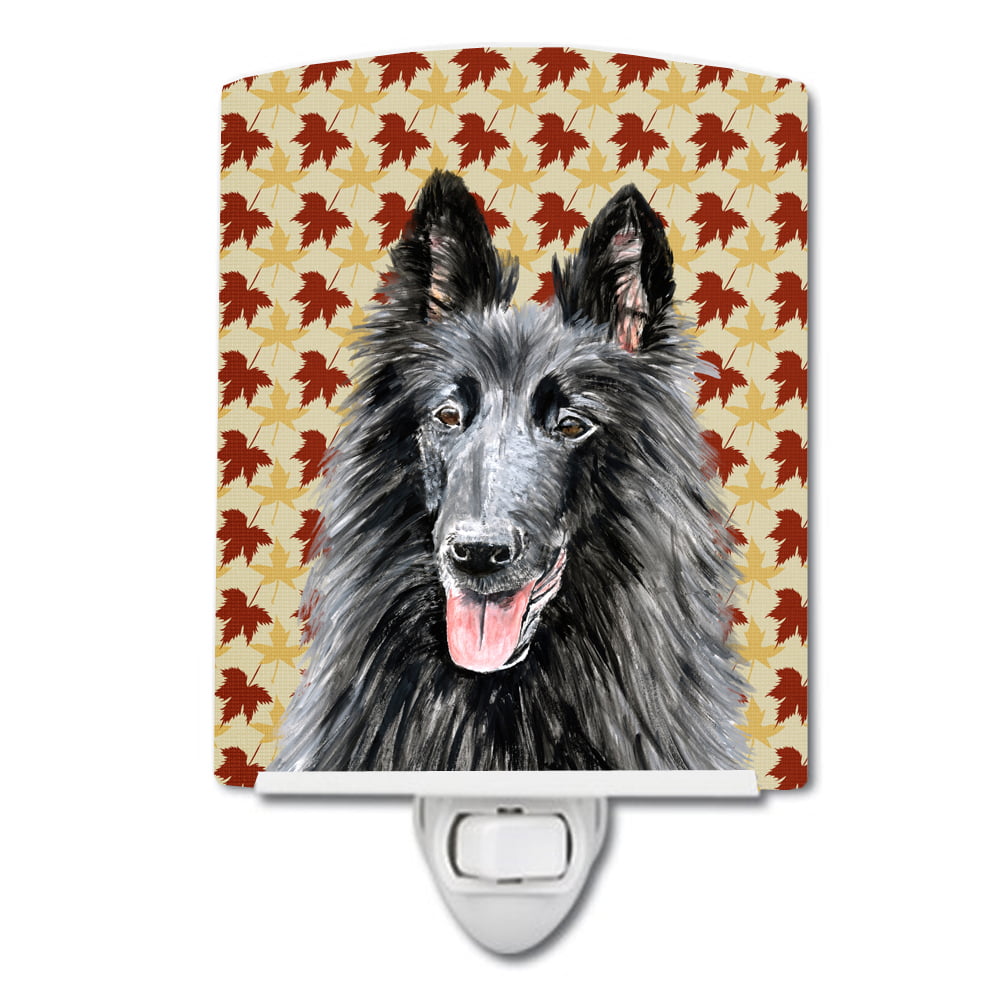 Belgian Sheepdog Fall Leaves Portrait Ceramic Night Light