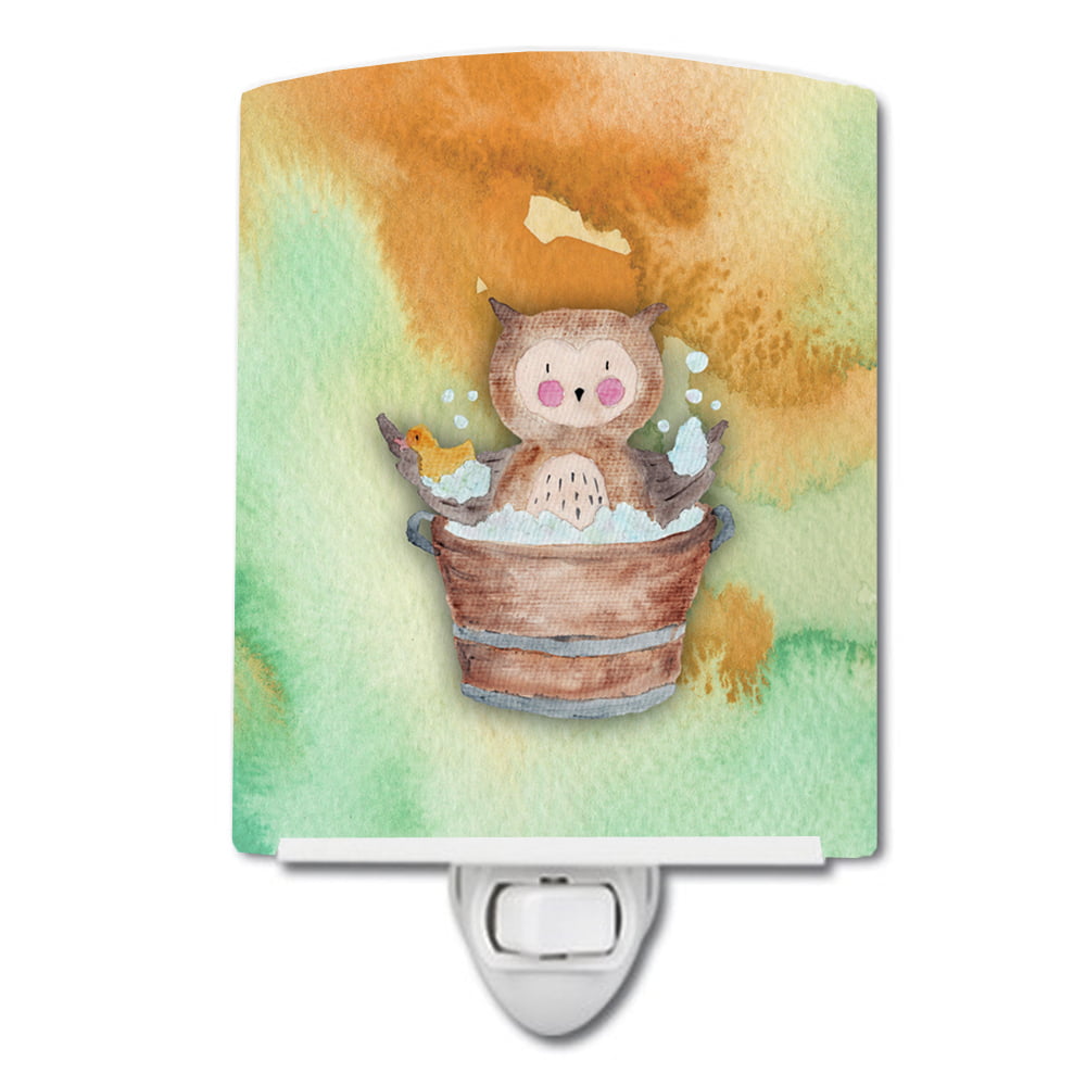 BB7342CNL Owl Bathing Watercolor Ceramic Night Light