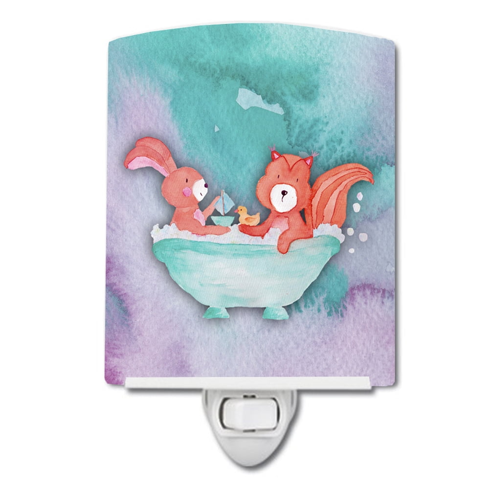 BB7348CNL Rabbit & Squirrel Bathing Watercolor Ceramic Night Light