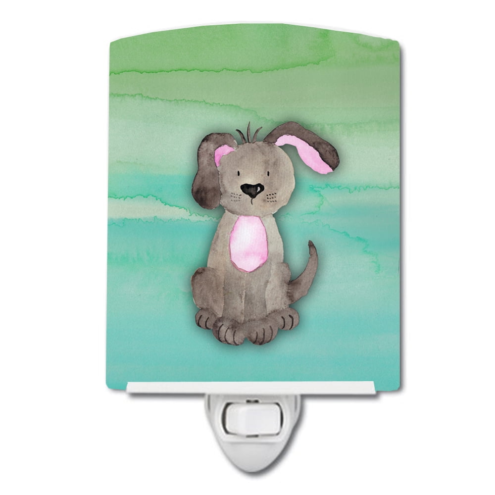 Dog Teal & Green Watercolor Ceramic Night Light