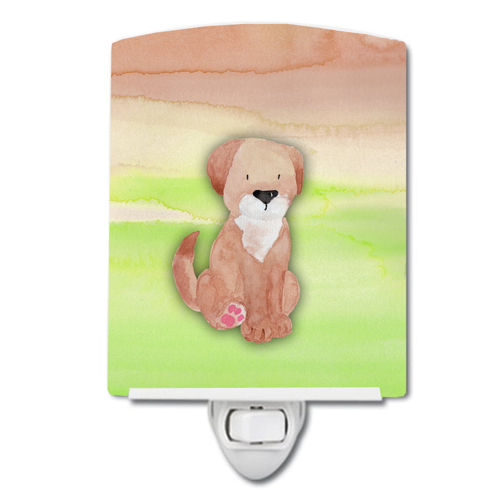 Dog Green & Brown Watercolor Ceramic Night Light