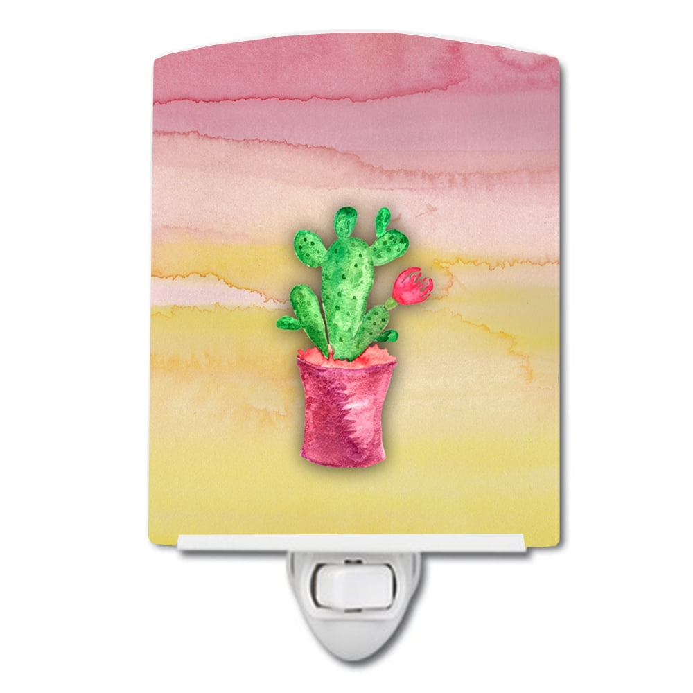 Flowering Cactus Watercolor Ceramic Night Light