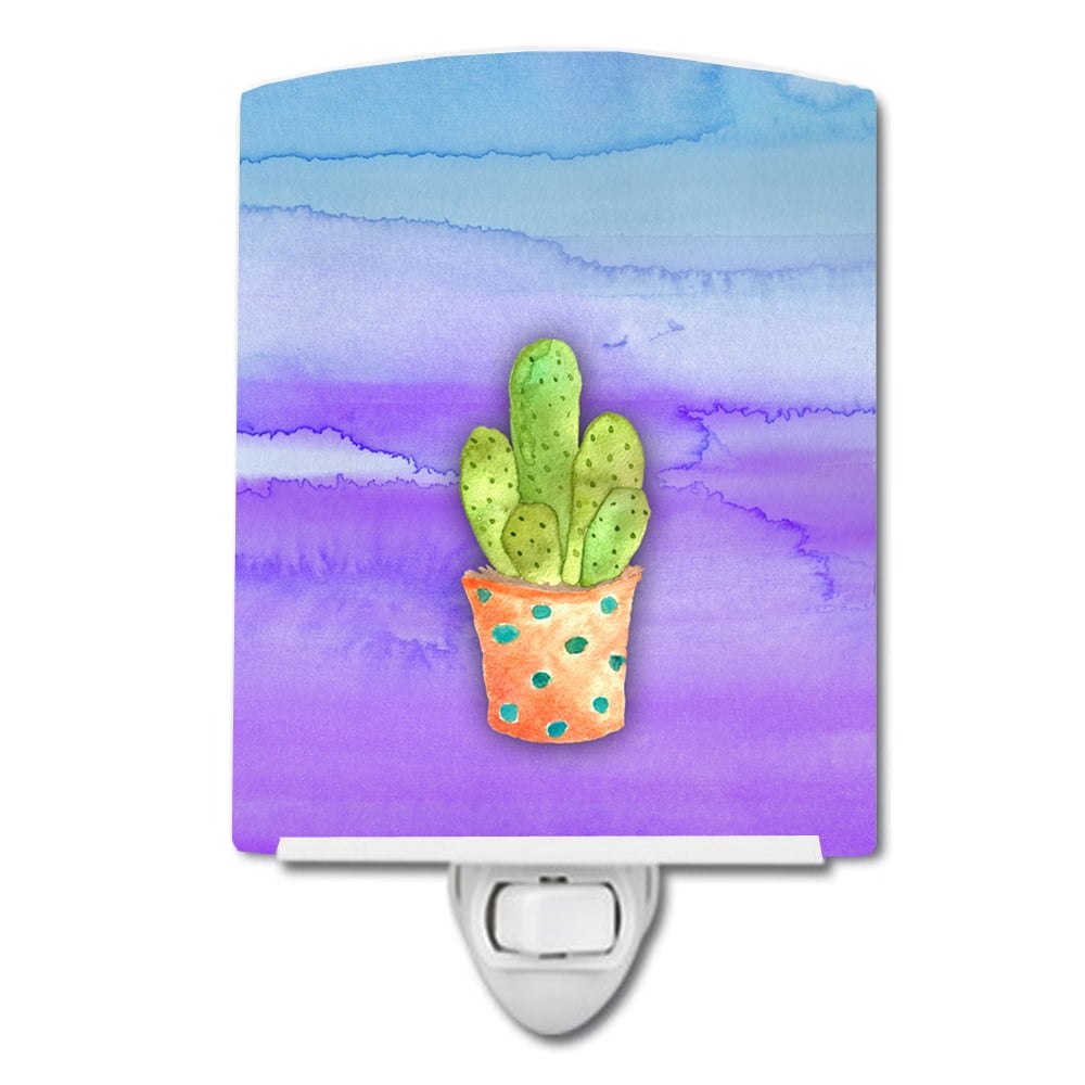 Cactus Blue & Purple Watercolor Ceramic Night Light