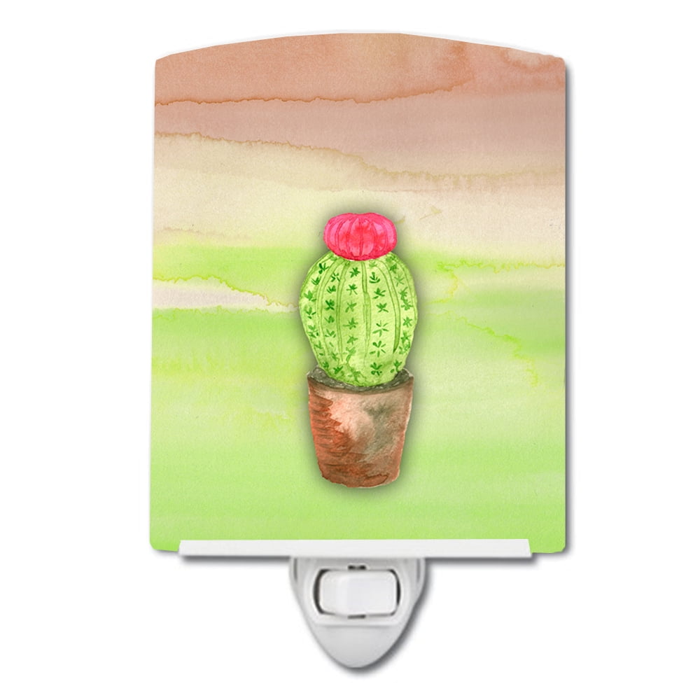 Cactus Green & Brown Watercolor Ceramic Night Light