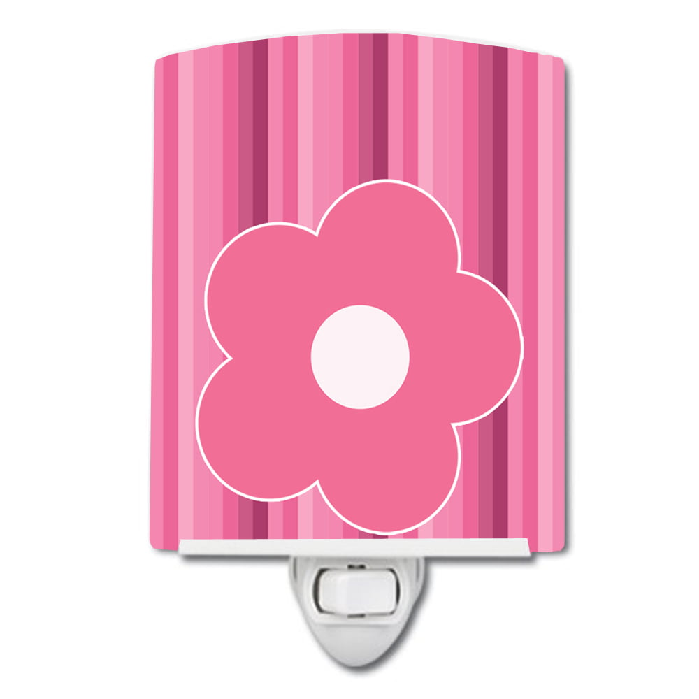 Pink Flower on Stripes Ceramic Night Light