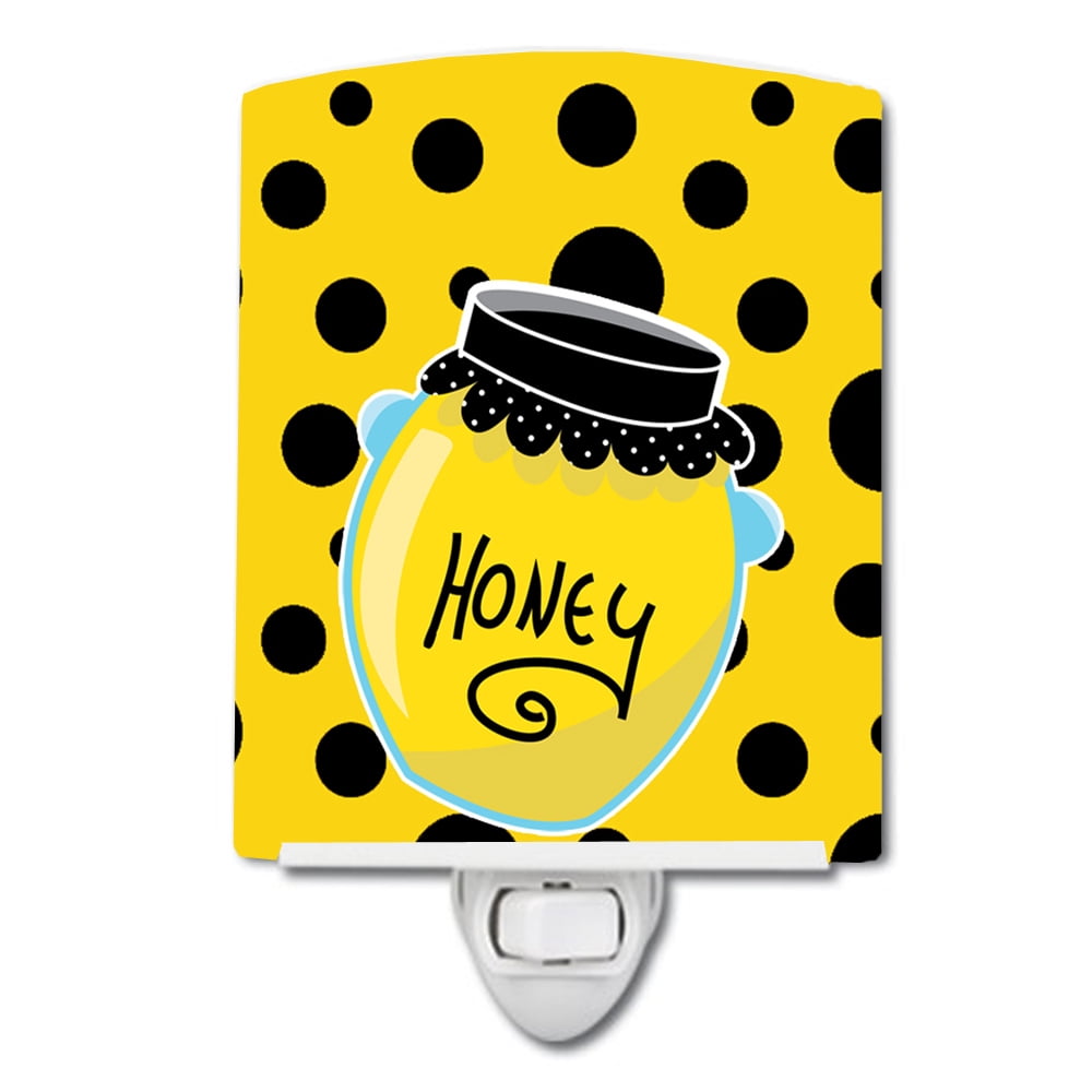 Bee Honey Jar on Polkadots Ceramic Night Light