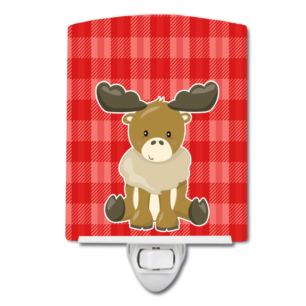 BB8600CNL Moose on Red Plaid Ceramic Night Light