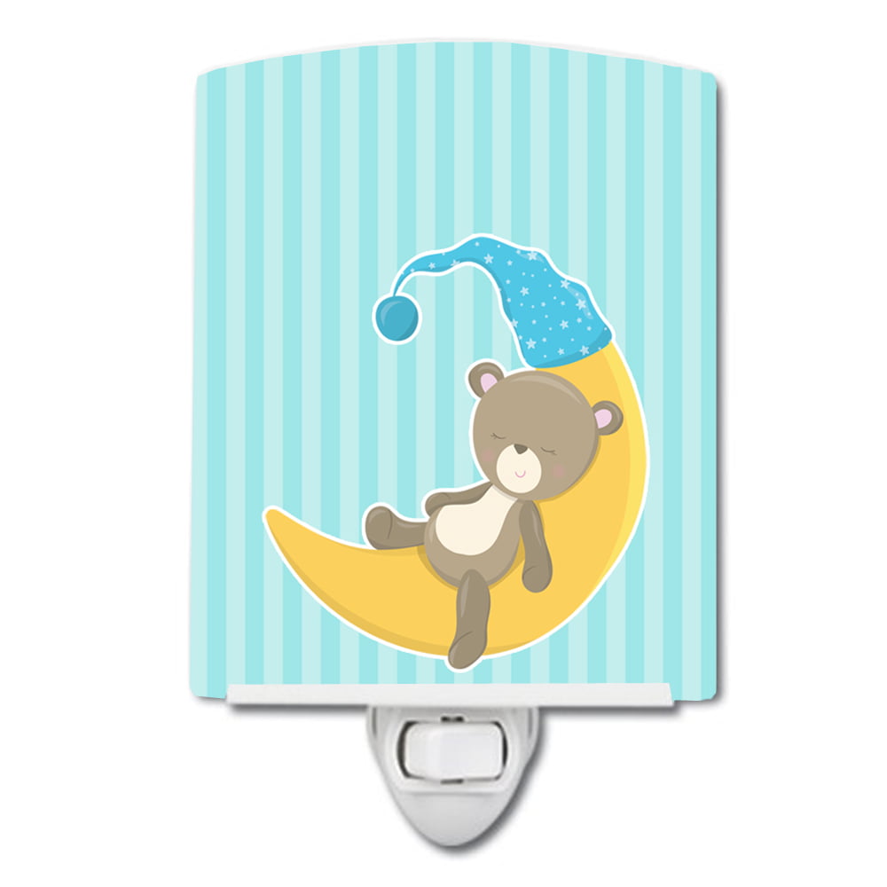 Baby Boy Bear on Moon Ceramic Night Light