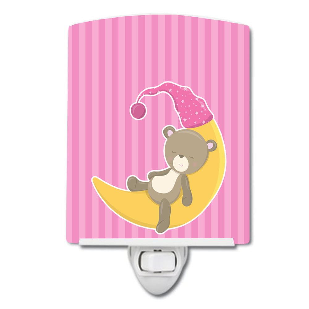 Baby Girl Bear on Moon Ceramic Night Light