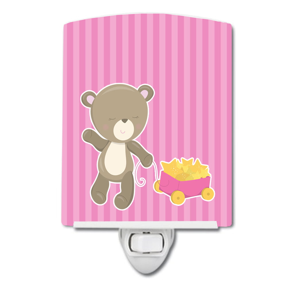 Baby Girl Bear Wagon Ceramic Night Light