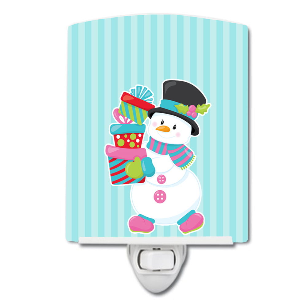 Christmas Snowman & Stripes Ceramic Night Light