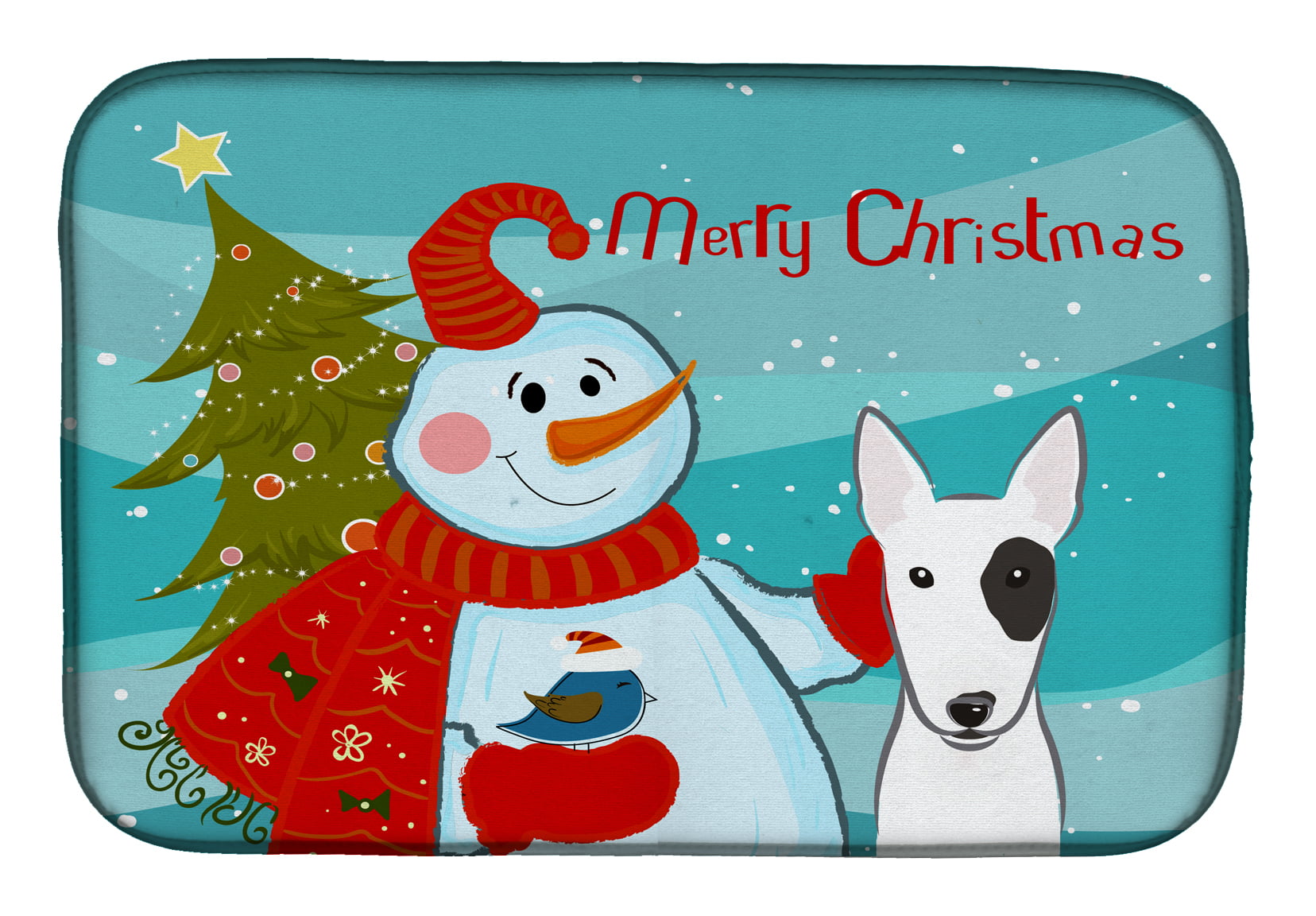 BB1829DDM Snowman With Bull Terrier Dish Drying Mat
