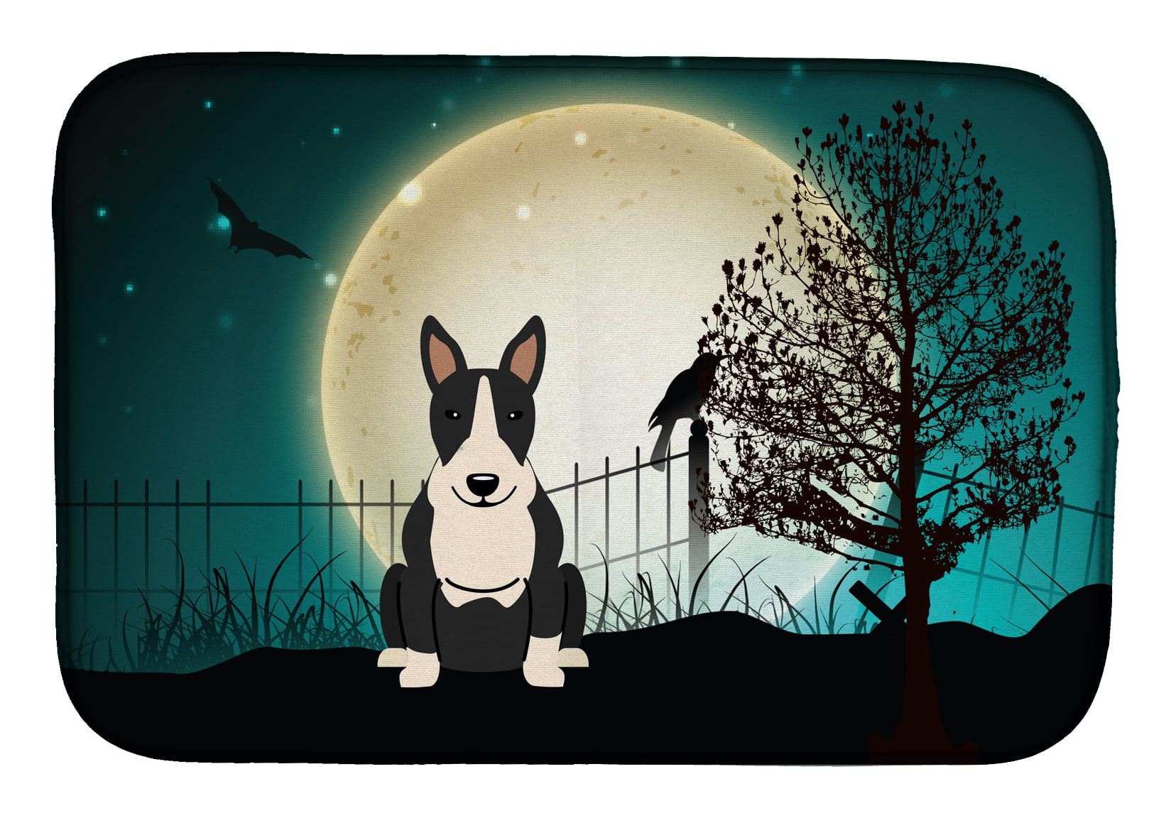 Halloween Scary Bull Terrier Black & White Dish Drying Mat