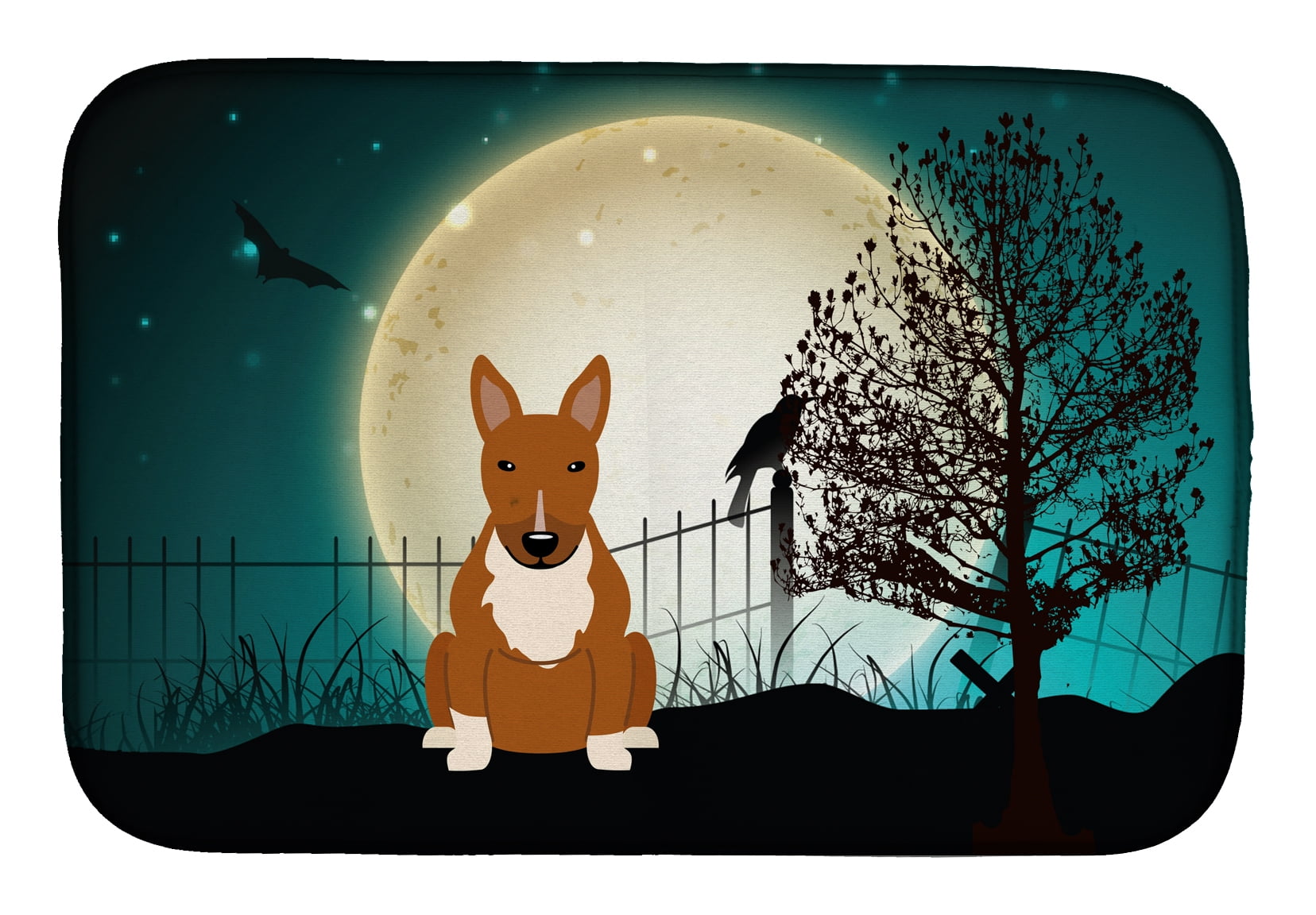 Halloween Scary Bull Terrier Red Dish Drying Mat