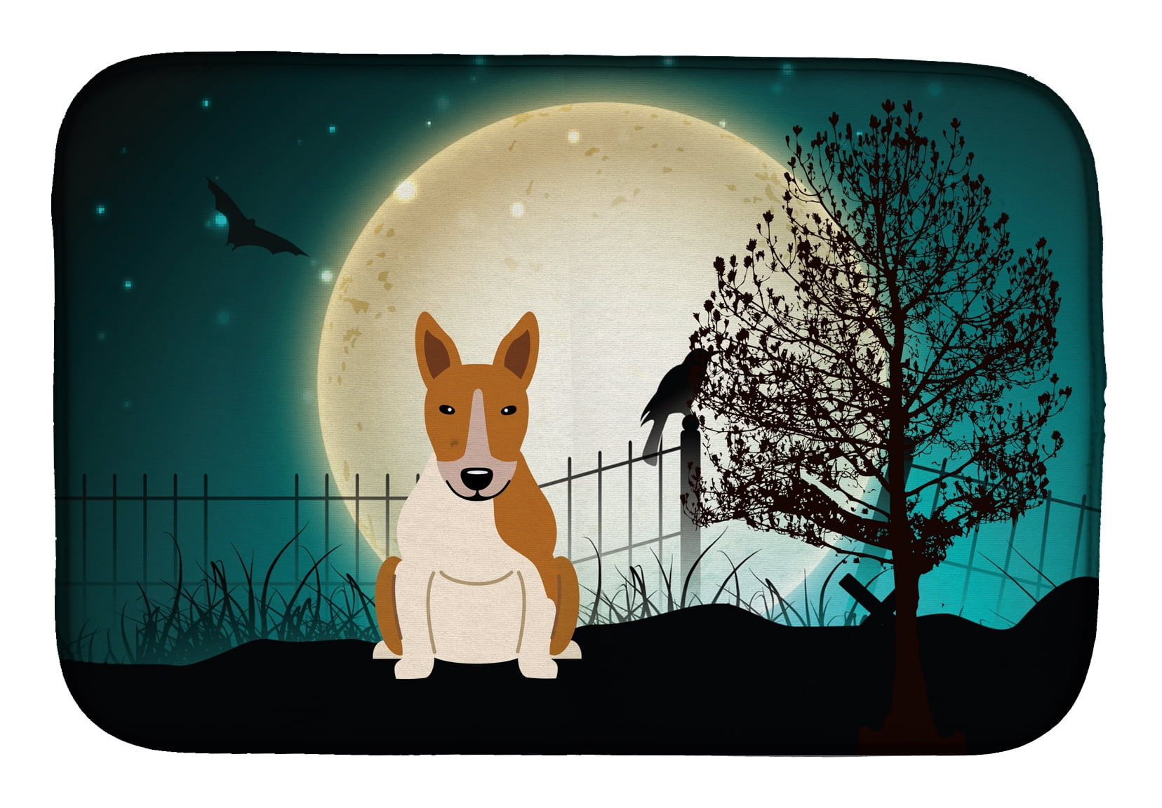 Halloween Scary Bull Terrier Red White Dish Drying Mat